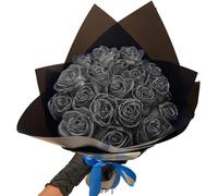 Glitter Roses Bouquet, Artificial Flowers Glitter Rose,DIY Fake Glitter Flowers Bouquet, Everlasting Shiny Artificial Rose Bouquet,DIY Glitter Roses for Valentine's Day Gift (Black, 50 Roses)