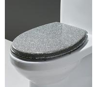 Glitter Round Resin Toilet Seat Cover - Slow Close Fits Most Standard U/V/O Toilets Includes Fixing Set Gold Finish for Elegant Bathroom Upgrade