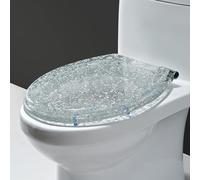 Glitter Round Resin Toilet Seat Cover - Slow Close Fits Most Standard U/V/O Toilets Includes Fixing Set Gold Finish for Elegant Bathroom Upgrade