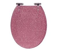 Glitter Round Toilet Seat, 16.5" Quiet No Slamming Toilet Cover with Slow Close Toilet Lid, Quick Release for Easy Clean, Safe Resin Non-Slip Toilet Seats,Pink