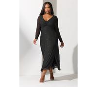 Glitter Ruched Front Maxi Dress Yours Black 16