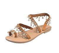 Glitter Sandals Women's Boho T-Strap Open Toe Sandals Slippers Ankle Strap Wide Feet Summer Shoes Trekking Sandals Soft Footbed with Non-Slip Footbed Sandals, O Brown, 6 UK