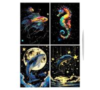 Glitter Scratchboard Craft Kit - 4 Sheets A4 Art Paper Set, Handmade Reveal , Thick Panels with Scratch Tool | Supplies p