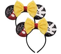 Glitter Sequin Bow Mouse Ears Headbands,2 Pcs Mouse Ears Bow Headbands ,Mouse Ears Headbands,Shiny Bows, Headbands for Birthday Halloween Partiesm Role Playing