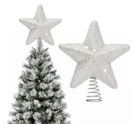 Glitter Sequin Christmas Tree Toppers, 20cm Star Christmas Tree Topper with Glitter and Sequins Christmas Tree Top Star Sequins Stars Tree Topper for Xmas Tree Home Holiday Party Decoration (White)