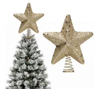 Glitter Sequin Christmas Tree Toppers, 20cm Star Christmas Tree Topper with Glitter and Sequins Christmas Tree Top Star Sequins Stars Tree Topper for Xmas Tree Home Holiday Party Decoration (Gold)