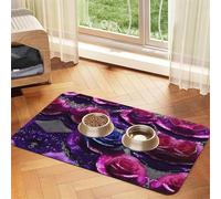 Glitter Sequin Roses Print Pet Food Bowl Mat,Feeding Mat,Washable Feeding Mats For Dogs And Cats