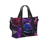 Glitter Sequin Roses Print Travel Hand Bag Portable Foldable Shoulder Tote Bags for Weekend Trip Gym Vacation