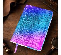 Glitter Sequin Spot Print A5 Leather Journal Cover,Refillable Genuine Leather Journal Notebook Cover
