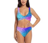 Glitter Sequin Spot Print Women's Split Cross Bikini Set Sexy Two Piece Swimsuit Soft Elastic Beach Vacation Black