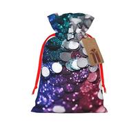 Glitter Sequin Spot Printed Christmas Drawstring Bags Reusable Bag for Christmas Party Xmas Gift Wrapping, Red Ribbon, M