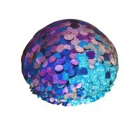 Glitter Sequin Spot Shower Cap for Women Men Large Reusable Shower Bonnet Double-Layer Waterproof Bath Caps Elastic Band Hair Hat for All Hairstyles, Travel-Friendly