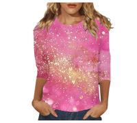 Glitter Sequins 3/4 Sleeve Pullover Women: 2026 Carnival Party New Year's Eve Rave Disco Costume Shine T-Shirt Colourful Elegant Top Festive Outfit Festive Glitter Jumper Multicoloured Celebration Top