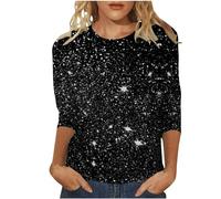 Glitter Sequins 3/4 Sleeve Pullover Women: 2026 Carnival Party New Year's Eve Rave Disco Costume Shine T-Shirt Colourful Elegant Top Festive Outfit Festive Glitter Jumper Multicoloured Celebration Top