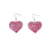Glitter Sequins Love Heart Dangling Earrings Lightweight Resin Statement Jewelry Pink Y2k Cute Hearts Dangle Drop Fashion Hook Bling Romantic Birthday Valentine's Day Gift for Women Girlfriend Wife