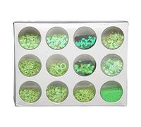 Glitter Sequins Set 12 Grids, Plastic 3D Nail Art Decorations, Multi - Color Craft Supplies - Bright Colors, Easy Storage, Perfect for DIY Nail and Craft Projects (Green)