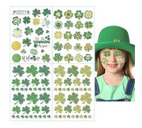 Glitter Shamrock Temporary Tattoos Bulk 104 pcs - St Patrick’s Day Irish Clover Tattoo Stickers for Kids & Adults Waterproof Face Body Party Favors Supplies
