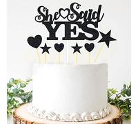 Glitter She Said Yes Cake Topper, Bridal Shower/Engagement/Proposal Cake Decoration - Bride To Be - Bachelorette Party Decoration, Wedding/Bride Shower Party Supplies (Black)