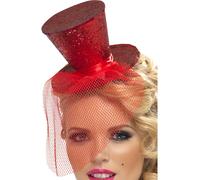 Glitter Show Girl Top Hat Mini Fascinator Burlesque Adults Fancy Dress