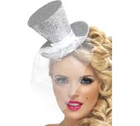 Adult Ladies Silver Glitter Mini Fancy Dress Headband Top Hat Costume Accessory