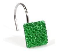 Glitter Shower Curtain Hooks Rings: Bling Sparkle Shiny Crystal Diamond Decorative Shower Curtain Hooks for Christmas & Holidays - Luxury Fancy Glam Curtain Hooks & Hangers (Green)