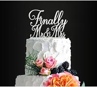 Glitter Silver Finally Mr&Mrs Wedding Cake Topper, Elegant Cake Topper For Wedding Anniversary, Romantic Wedding Party Decorative Cake Toppers, Acrylic Cake Topper