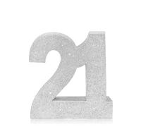 Glitter Silver Number 21 Table Centrepiece for 21st Birthday, 8" Sparkly Standing Marquee Digit for Birthday,Wedding, Anniversary, Festival Party Table Decor & Supply
