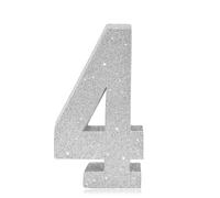Glitter Silver Number 4 Table Centrepiece for 4th Birthday, 8" Sparkly Standing Marquee Digit for Birthday,Wedding, Anniversary, Festival Party Table Decor & Supply