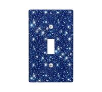 Glitter Single Light Switch Cover Plate, Modern Glamorous Stars Sparkles None Blue Plastic Standard Size Decorative Wall Plates for Bedroom Bathroom Kitchen Entrance Decor (Single)