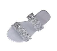 Glitter Slides Two-Strap Sparkly Flat Sandals for Women Dressy Open Toe Slip On Gold Silver Sandals Casual Summer Party