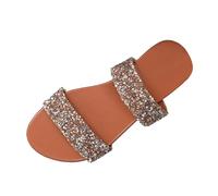 Glitter Slides Two-Strap Sparkly Flat Sandals for Women Dressy Open Toe Slip On Gold Silver Sandals Casual Summer Party