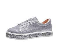 Glitter Sneakers Women's Platform Sparkly Bling Shiny Dressy Bedazzled Wedding Bridal Fashion Walking Shoes Ladies Lace-Up Fashion Glitter Trainer Sequins Trainers