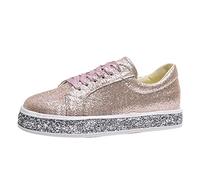 Glitter Sneakers Women's Platform Sparkly Bling Shiny Dressy Bedazzled Wedding Bridal Fashion Walking Shoes Ladies Lace-Up Fashion Glitter Trainer Sequins Trainers