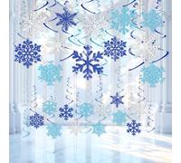 Glitter Snowflake Hanging Swirl Decorations(30pack), Christmas Ceiling Decorations Winter Wonderland Decoration Silver & Blue Christmas Hanging Decor Baby Shower Decor Birthday Wedding Party Supplies