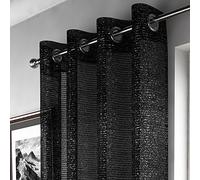 Glitter Sparkle Ring Top Voile Curtain Panel - Black (Adele 53" W x 90" D)