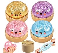 Glitter Squishy Bao Dumpling, 4Pcs Mystery Dumplings Squishies Fidget Toys, Giant Squishys Sensory Toys Stress Balls for Kids Adults Autism Adhd, Fufu Taba Squishies Bao Bun for Anxiety Relief