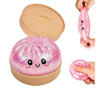 Glitter Squishy Bao Dumpling, Dumpling Squishies Toy, Giant Mystery Dumplings Squishys with Food Steamer, Sensory Anxiety Relief Squeeze Toy, Sensory Stress Ball for Adults Kids（Pink）