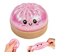 Glitter Squishy Bao Dumpling, Dumpling Squishies Toy, Giant Mystery Dumplings Squishys with Food Steamer, Sensory Anxiety Relief Squeeze Toy, Sensory Stress Ball for Adults Kids（Pink）