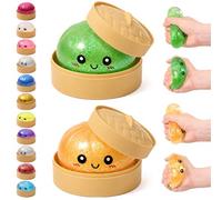 Glitter Squishy Dumpling Toy 2Pack, Glitter Squishy Mystery Dumpling Box & Steamer, Cute Squeezy Sensory Fidget Toys for Anxiety Relief, Bao Bun Stress Ball for Kids Teens Adults, Holiday & Desk Decor