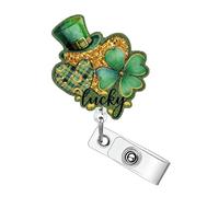 Glitter St. Patrick's Day Badge Reel Green Badge Reels Retractable Funny ID Badge Holder with Hat Heart Clover Design Work Accessories Gifts St. Patrick's Day Badge Clip for Nurse Doctor Teacher
