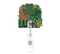 Glitter St. Patrick's Day Badge Reel with Different Pattern Design Clover Badge Reels Reusable Acrylic ID Badge Holder for RN CNA LPN MA Nursing Student Doctor Teacher Office Workers 1 Pcs
