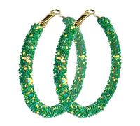 Glitter St. Patrick's Day Hoop Earrings Bohemian Sparkle Resin Rhinestone Wrapped Hoop Dangle Earrings Round Circle Green Beaded Statement Earrings for Women Irish Festive Holiday Jewelry Gifts, Resin