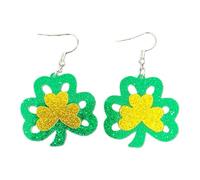 Glitter St. Patrick's Day Shamrock Acrylic Earrings Lucky Clover Rainbow Bot Dangle Earrings for Irish Festival Party Jewelry for Women, Zinc, No Gemstone