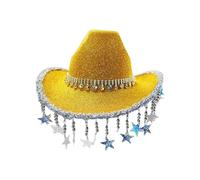 Glitter Star Fringe Beaded Cowboy Hat Shiny Western PartyHat with Sequin Trim Unisex Sequin Trillby Hats Carnivals Party Circus Theme Party Accessories Hat Trendy Street Style Every Season