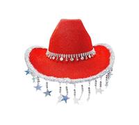 Glitter Star Fringe Beaded Cowboy Hat Shiny Western PartyHat with Sequin Trim Unisex Sequin Trillby Hats Carnivals Party Circus Theme Party Accessories Hat Trendy Street Style Every Season