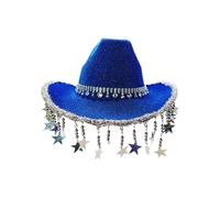 Glitter Star Fringe Beaded Cowboy Hat Shiny Western PartyHat with Sequin Trim Unisex Sequin Trillby Hats Carnivals Party Circus Theme Party Accessories Hat Trendy Street Style Every Season