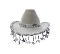 Glitter Star Fringe Beaded Cowboy Hat Shiny Western PartyHat with Sequin Trim Unisex Sequin Trillby Hats Carnivals Party Circus Theme Party Accessories Hat Trendy Street Style Every Season