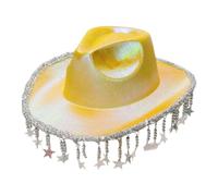 Glitter Star Fringed Cowboy Hat Carnival Trilby Hats Sequin Fedora Hat Shiny Hip-Hop Disco Hats with Wide Trim Light Up Glitter Metallic CowgirlHat DiscoHat for Parties and Theme Events