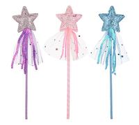 Glitter Star Wands 3Pcs 11 Inches Princess Angel Fairy Star Magic Wands Girls Fairy Magic Dress-up Star Wand Angel Fairy Costume Props Wands Sticks for Birthday Halloween Christmas Party Supplies