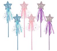 Glitter Star Wands 6Pcs 11 Inches Princess Angel Fairy Star Magic Wands Girls Fairy Magic Dress-up Star Wand Costume Wands Sticks for Birthday Halloween Christmas Party Supplies